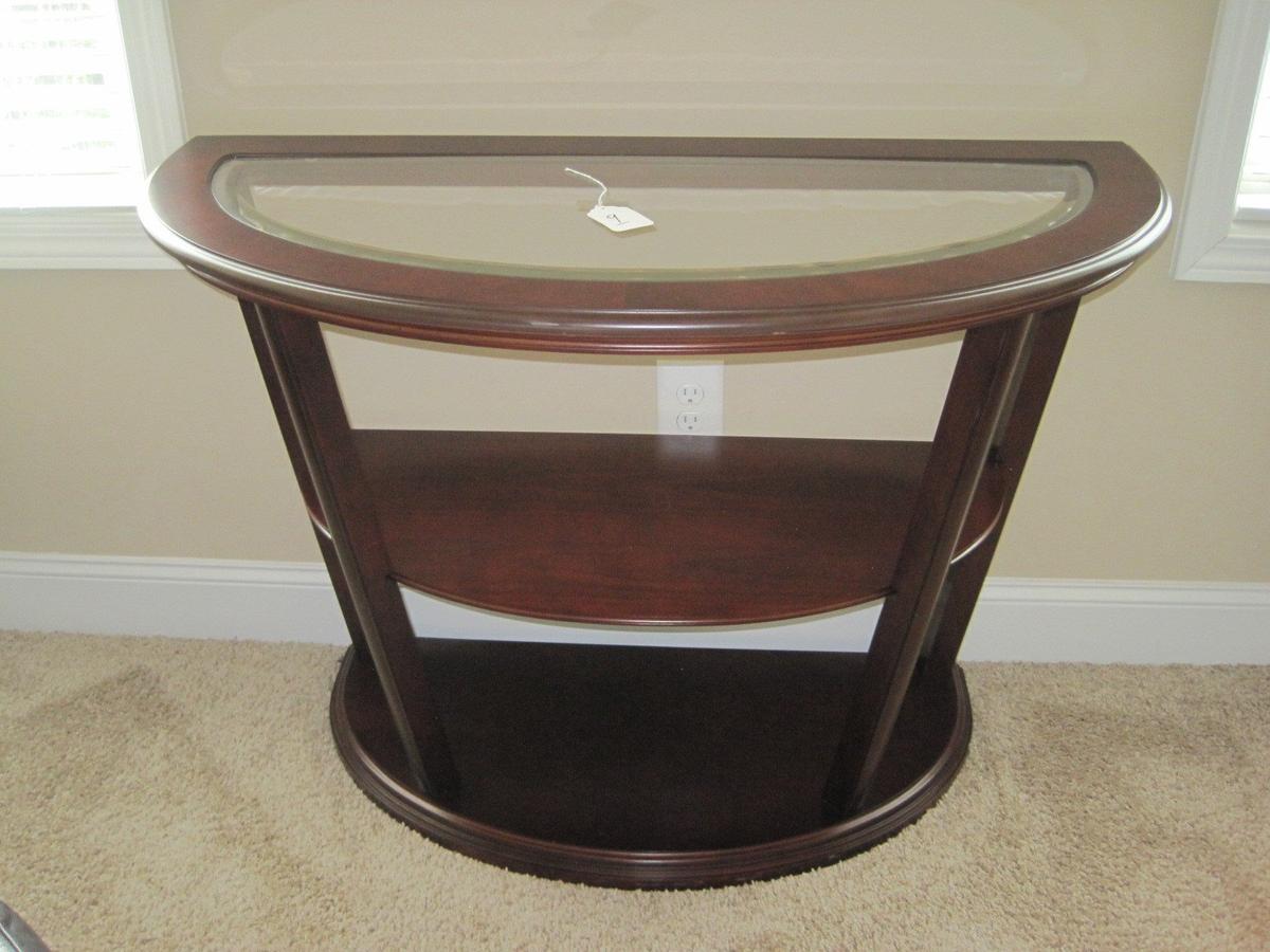 Bombay Co. Cherry Finish Modern Contemporary Sofa/Entry Console Table w/Beveled Glass