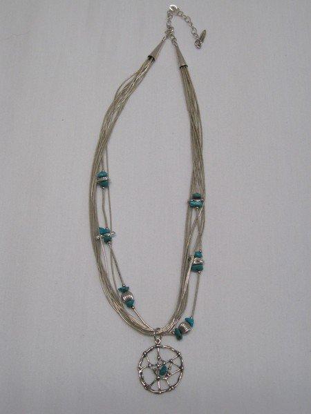 18" 925 Multi-Strand Necklace w/ Dream Catcher Pendant & Turquoise Accents