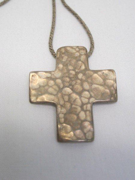 Vintage Chain Necklace & Hammered Finish Cross Stamp 925
