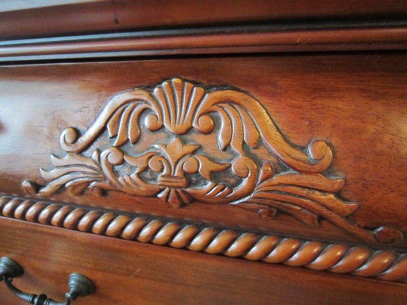 6 Drawer Standing Dresser, Solid Wood, Metal Pulls, Carved Ornate Fern Motif, Pad Feet