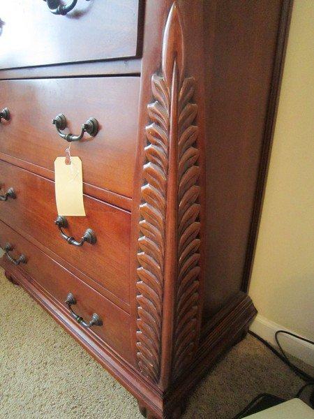 6 Drawer Standing Dresser, Solid Wood, Metal Pulls, Carved Ornate Fern Motif, Pad Feet