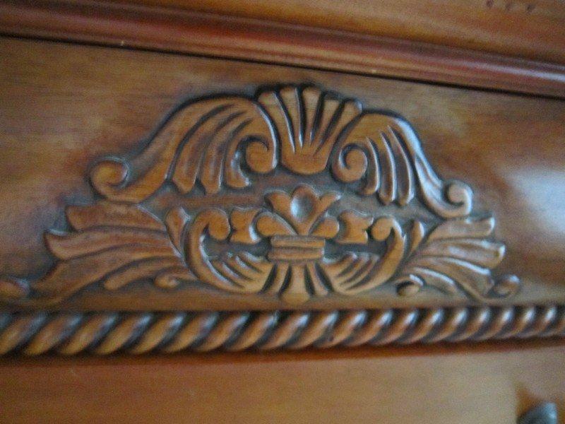 3 Drawer, 2 Door Wardrobe, Solid Wood, Metal Pulls, Carved Ornate Fern Motif, Pad Feet
