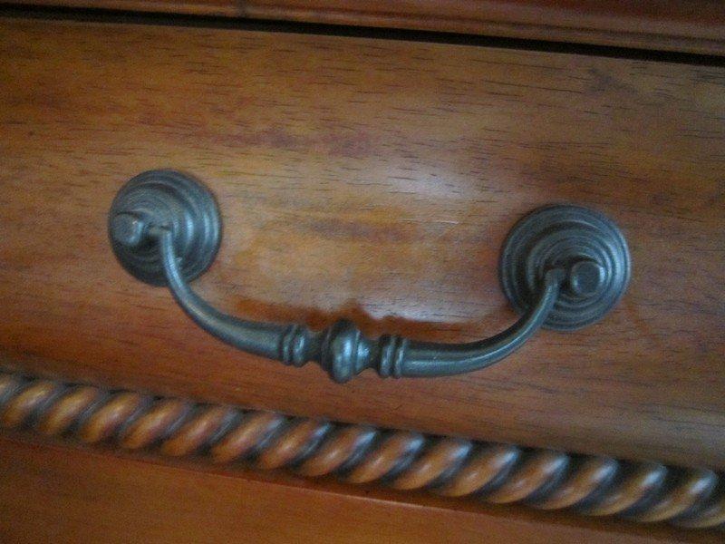 3 Drawer, 2 Door Wardrobe, Solid Wood, Metal Pulls, Carved Ornate Fern Motif, Pad Feet