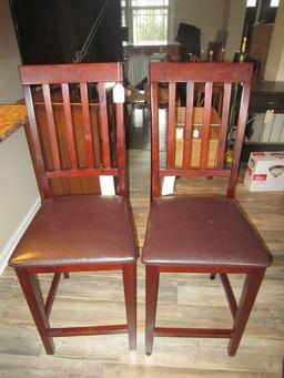 Cherry Wood Veneer Pair Cherry Slat Back Chairs