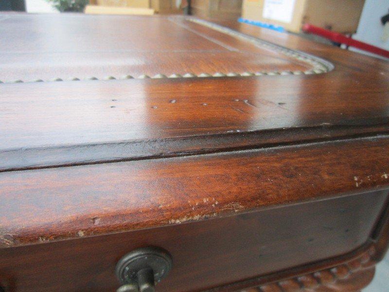 Pair - 1 Drawer Side Table Ornate Wood Carved Design Metal Pulls