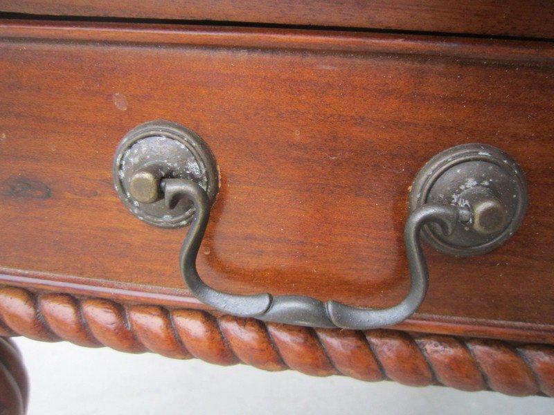 Pair - 1 Drawer Side Table Ornate Wood Carved Design Metal Pulls