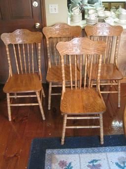 X4 Oak Spindle Pressed Back Chairs