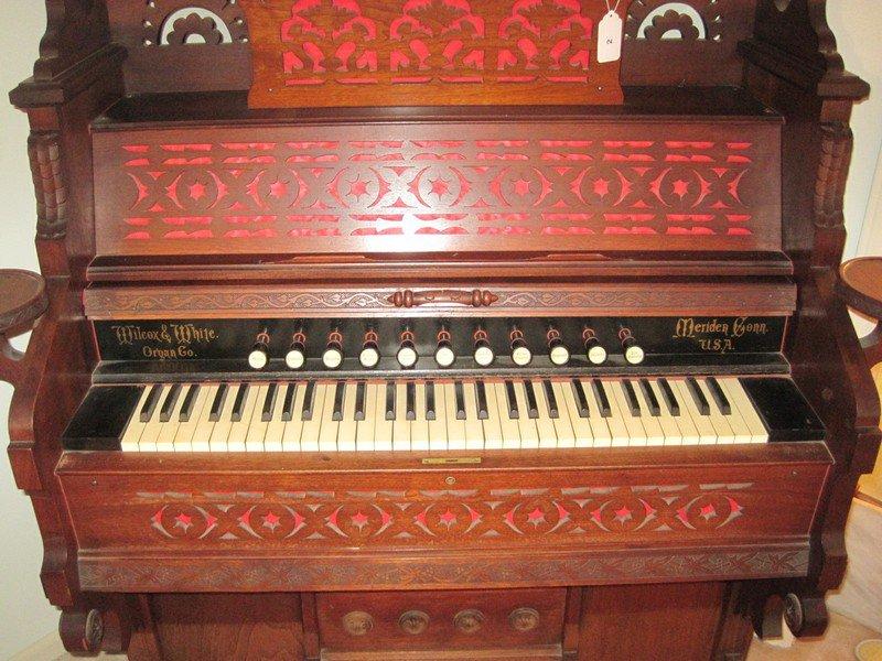 Victorian Wilcox & White Organ Co. East Lake Walnut Intricately Carved Pump Organ