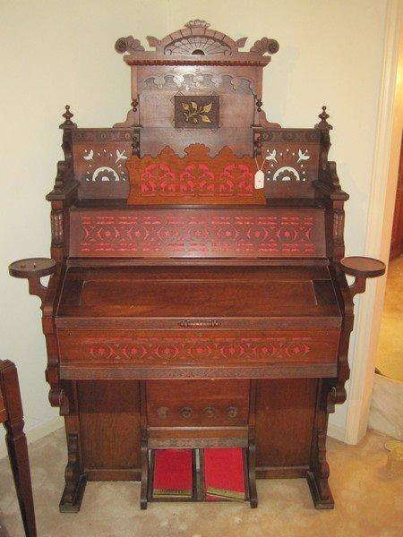 Victorian Wilcox & White Organ Co. East Lake Walnut Intricately Carved Pump Organ