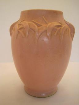 McCoy Pottery Foliate Relief Pattern Pink Glaze Finish Vase