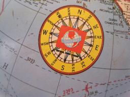 Ohio Art Litho tin Globe Bank w/ Zodiac Signs on Base