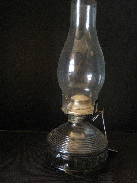 Vintage Pressed Glass Kaadan Oil Lamp Diamond Block Pattern w/ Chimney