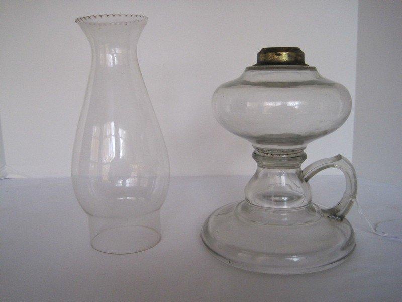 Pressed Glass Chamber Oil Lamp w/ Chimney