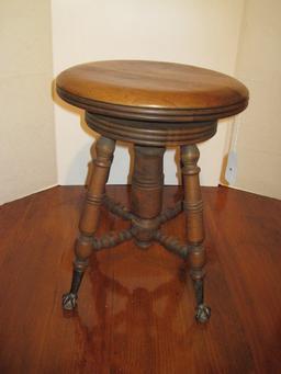 Early Walnut Organ/Piano Stool w/ Glass Ball & Claw Feet