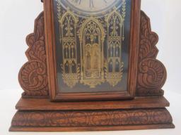 Victorian E. Ingraham & Co. Gingerbread Oak Case Kitchen/Parlor Mantle Clock