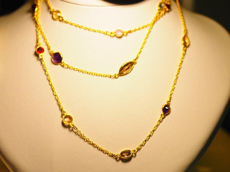 Sterling Silver Gemstone Peridot, Garnet, Roze Quartz, Red Topaz Necklace