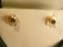 14kt Gold Diamond Mother of Pearl Flower Jacket Earrings