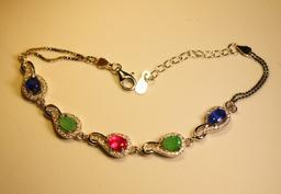 Sterling Silver Emerald Sapphire Ruby Trio Bracelet
