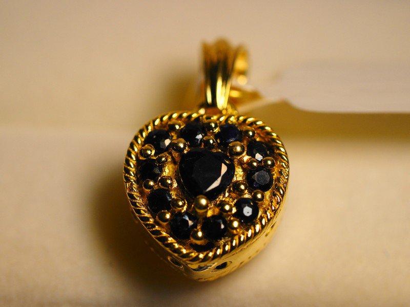 St.Sil Yellow Gold Plated Sapphire & Ruby Reversable Heart Shaped Pendant