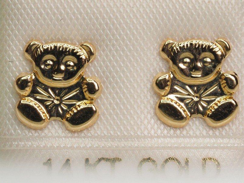 14kt Gold Stud Teddy Bear Screwback Earrings