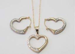 10kt Gold Heart Earrings & Necklace Set