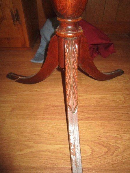 Wood Round Side Table w/ 1 Drawer Metal Pulls, Claw Feet, Carved Motif by Mersmen