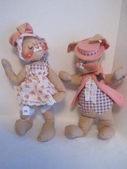 Pair - Annalee Easter Bunny Rabbit Doll Ready For Easter Parade