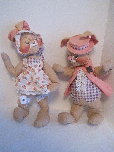 Pair - Annalee Easter Bunny Rabbit Doll Ready For Easter Parade