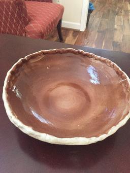 Glazed Hand Carved Ceramic/Pottery Bowl Brown/Grey w/ 8 Decorative Balls