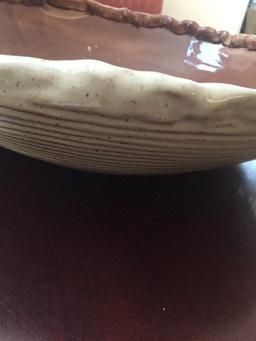 Glazed Hand Carved Ceramic/Pottery Bowl Brown/Grey w/ 8 Decorative Balls