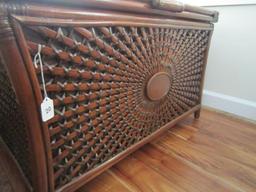 Wood/Wicker Lattice Oval Motif Storage Chest on Legs