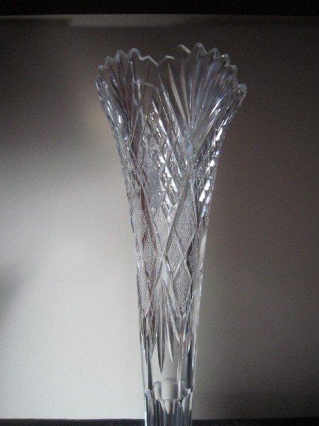 Crystal Cut Glass Vase Ornate Design Diamond Motif, Saw Tooth Rim