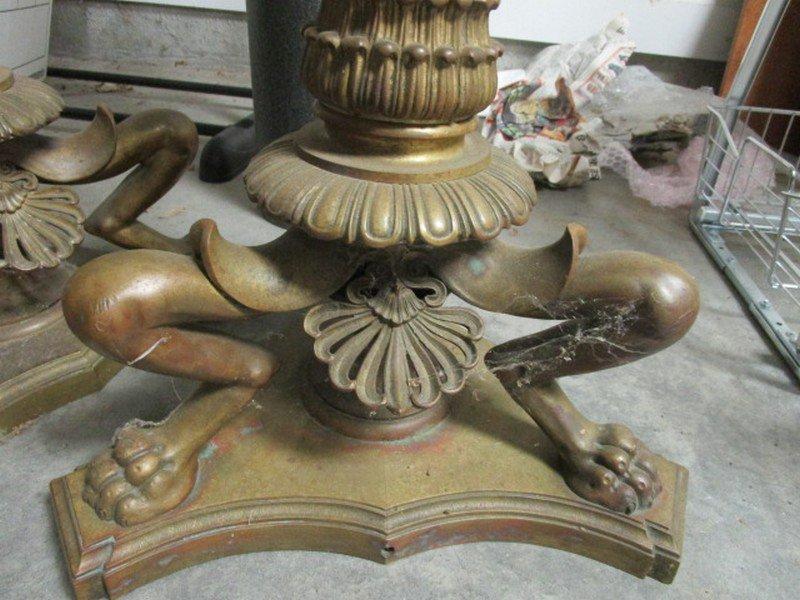 Pair - Brass Column Design Lamps, Ornate Motif & Paw/Claw Feet on Base