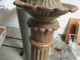 Pair - Brass Column Design Lamps, Ornate Motif & Paw/Claw Feet on Base