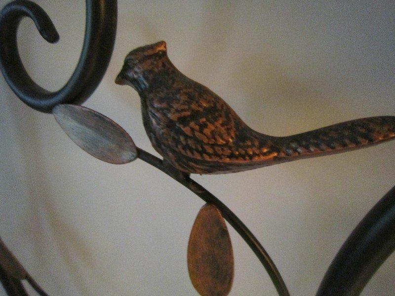 Ornate Bird/Leaf Design Metal Headboard w/ Rails Bronzed, Bird Finials