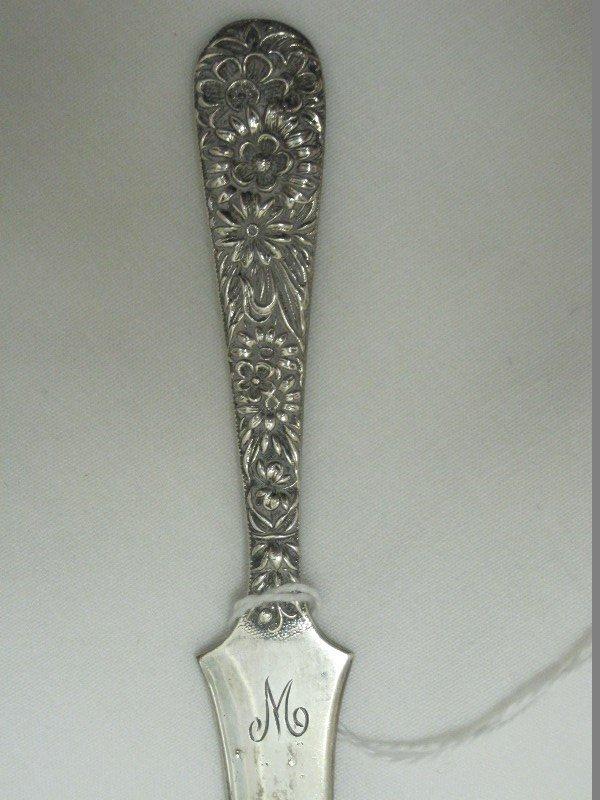 S. Kirk & Son Sterling Floral Repousse Handle Letter Opener w/ Monogram "M"