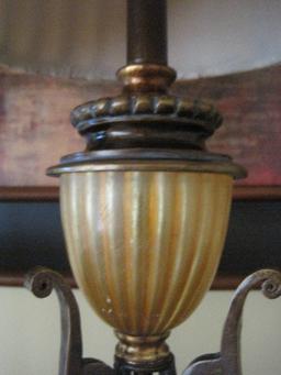 Pair - French Inspired Banquet Lamps w/ Amber Vertical Design Urn Fonts