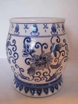 Semi-Porcelain Blue/White Oriental Design Planter