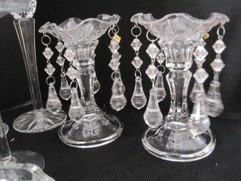 Lot - Crystal/Pressed Glass Candle Sticks/Pillar Candle Stands 3 Bobeches