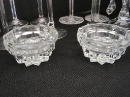 Lot - Crystal/Pressed Glass Candle Sticks/Pillar Candle Stands 3 Bobeches