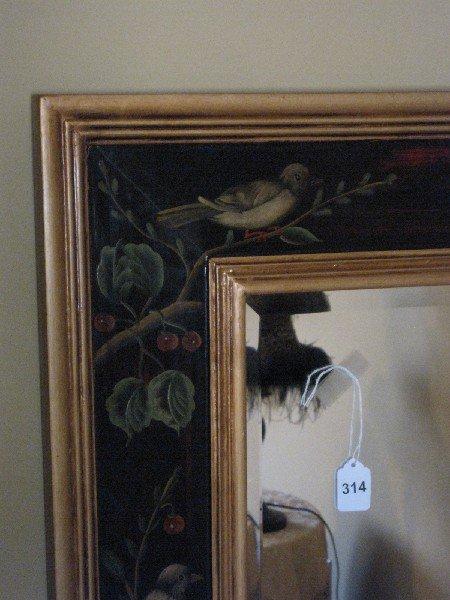 Hand Painted Perched Birds on Cherry Branches Framed Beveled Wall Mirror Gilded Trim