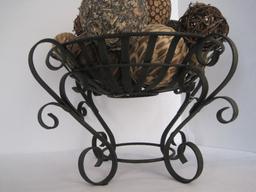 Wrought Iron Scroll Design Footed Bowl w/ Decorative Spheres