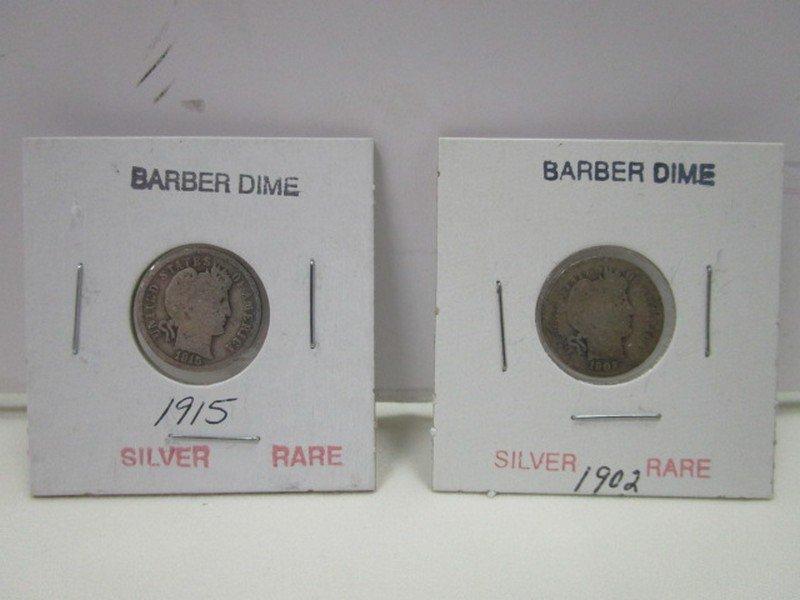 1902 & 1915 Silver Barber Dimes