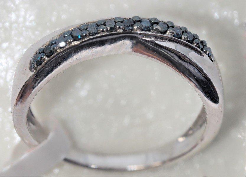 Sterling Silver Rhodium Plated 13 Blue Diamond Ring