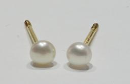 14k Yellow Gold Freshwater Pearl Stud Earrings