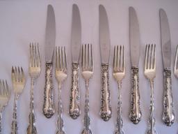 24 Pieces Gorham Sterling Strasbourg Pattern Scrollwork & Plume Design Silverware