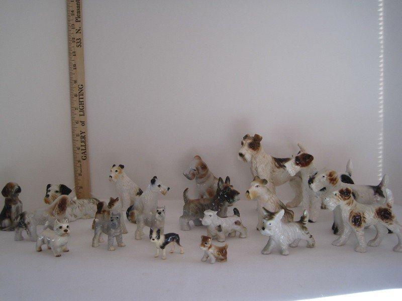 20 Porcelain Dog Figurines Airdale, Scottish Terrier, Etc.