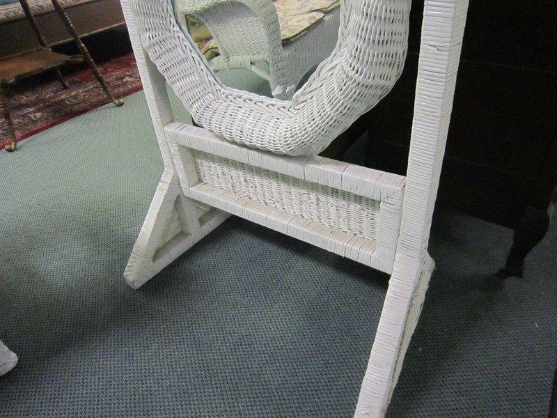 White Wicker Standing Wooden Frame Mirror