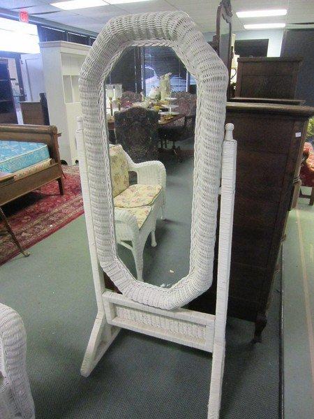 White Wicker Standing Wooden Frame Mirror