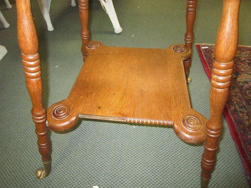 Wooden 2-Tier Side Table, Beaded Ridge, Brass Rolled Feet